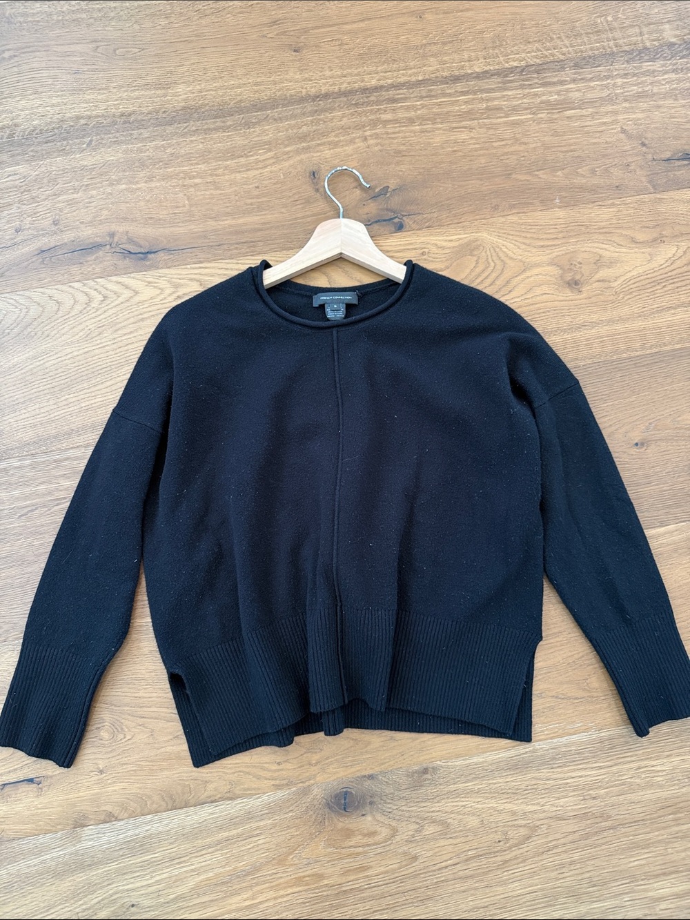 French Connection Black Crewneck Sweater with Center Seam